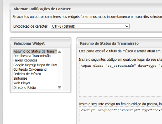 Centova Cast: Players, widgets e códigos