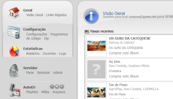 Painel Centova Cast para Web Rádio