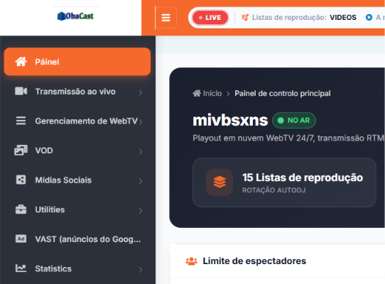 Painel de gerenciamento de Web TV